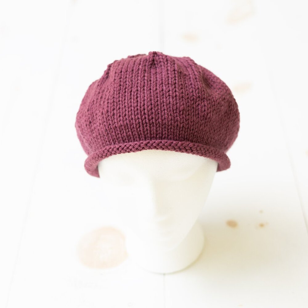 Purple Beetroot Wool Handknit Knit Beret Beanie Hat